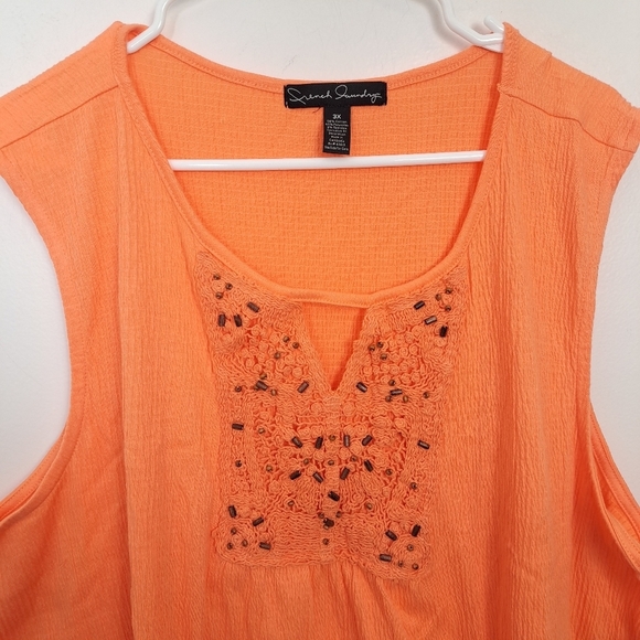 NEW French Laundry Bundle Of 2 Orange & Cream Beaded Beachy Tank Tops Size 3X - Picture 2 of 10